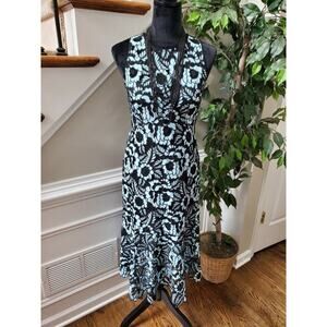 Nanette Lepore Women Black Polyester Round Neck Sleeveless Knee Length Dress 6